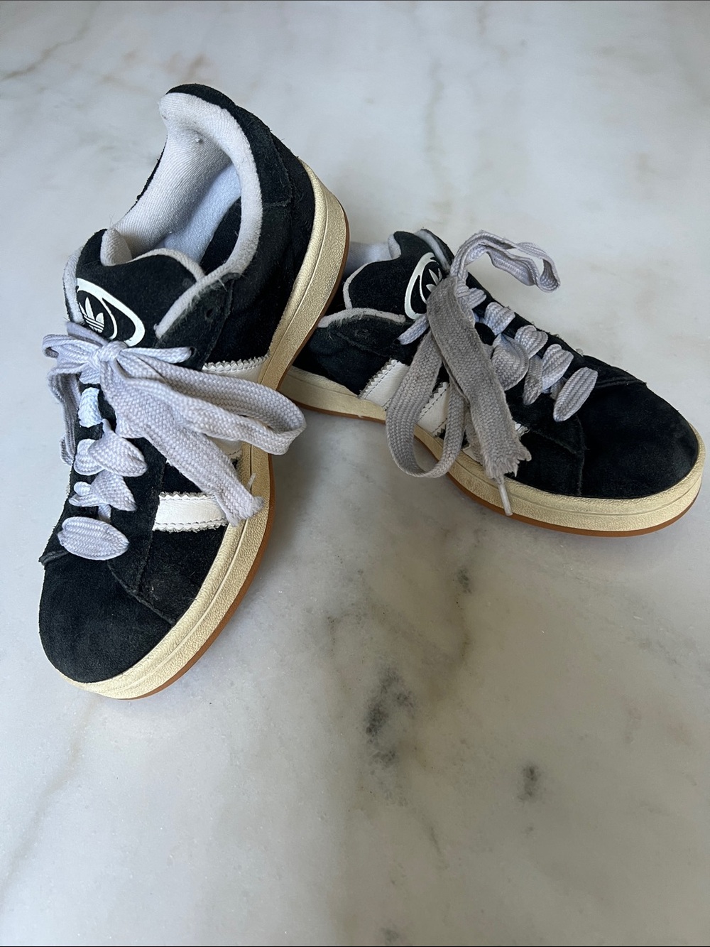 Adidas Girls Campus 00S Black Suede Sneakers with White Stripes $110